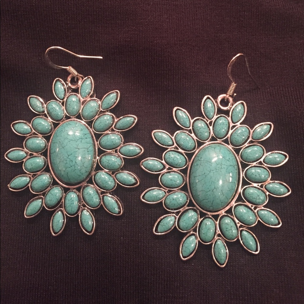 Turquoise blue and silver earrings